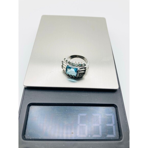 Vintage signed sterling silver blue glass ring size 5